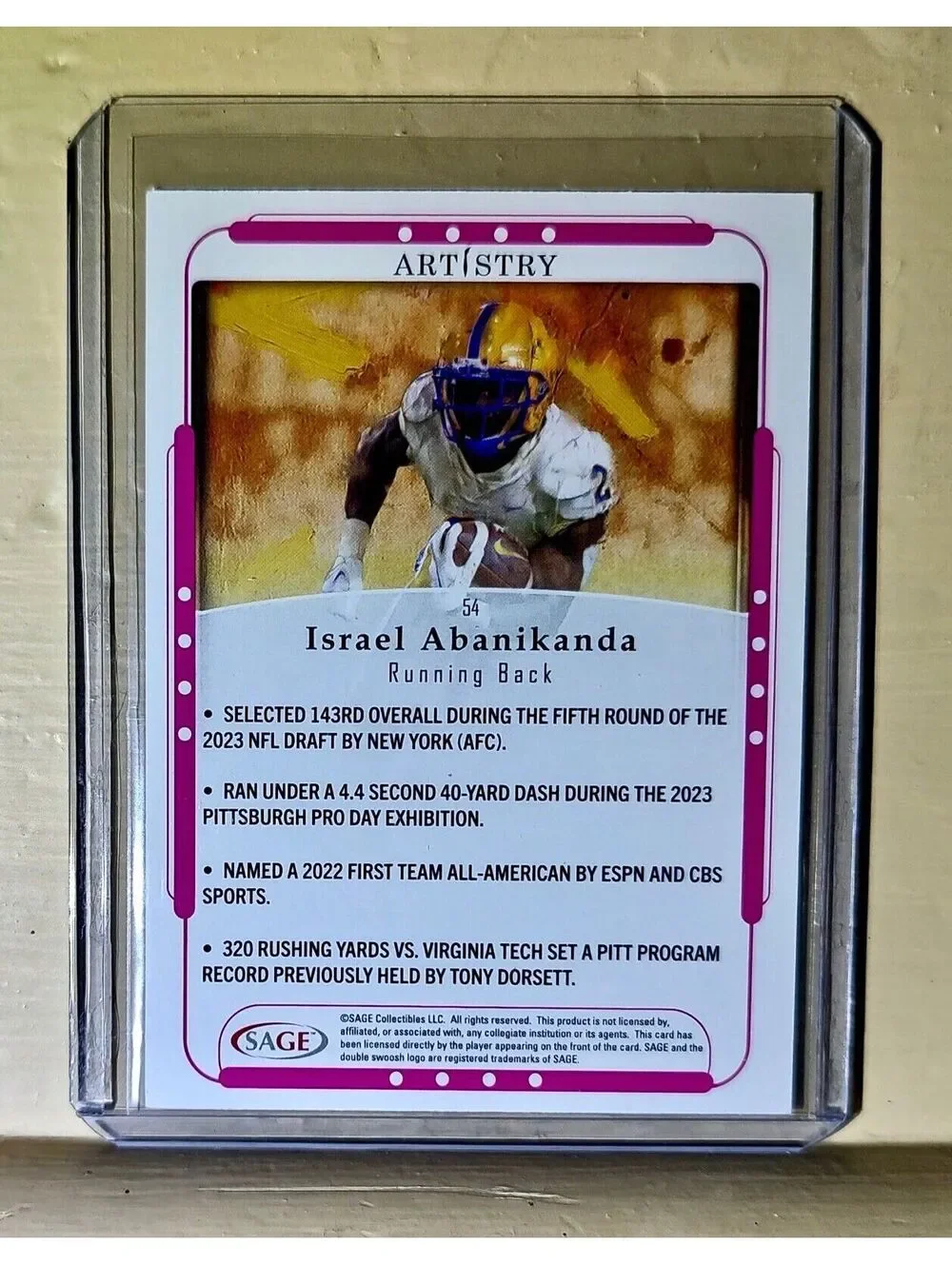 Israel Abanikanda 2023 SAGE NFL Artistry Football #54 Card